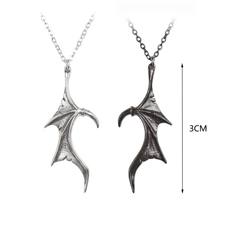 Gothic Devil Wings Couple Necklace Punk Silver Black Color Heart Bat Wing Necklaces For Lovers