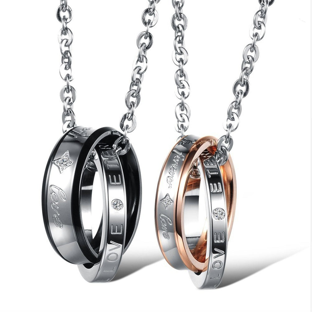 Double circle pendant men and women couple jewelry Zircon titanium steel pendant